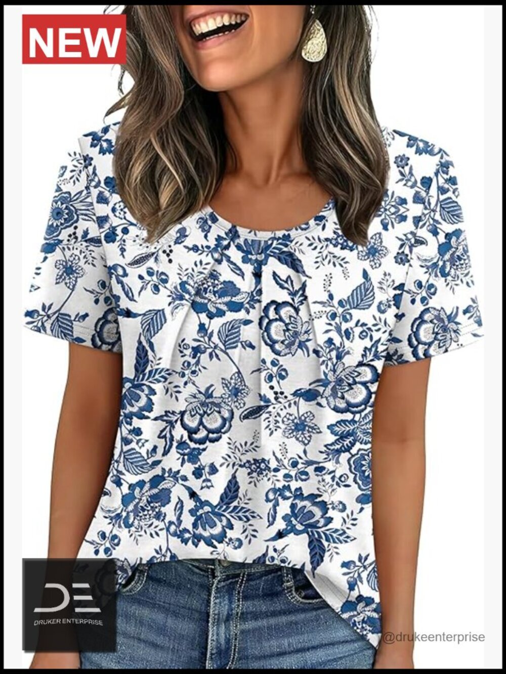 Pleated Short Sleeve T-Shirt Blouse Business Casual Dressy
